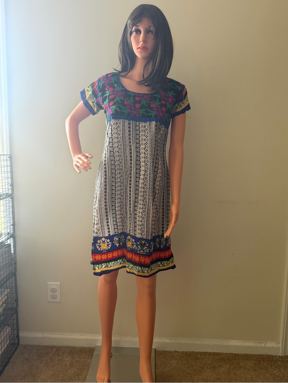 Women’s Mexican Boho Hippie Kaftan Maxi Embroidered Kimono Dress XL